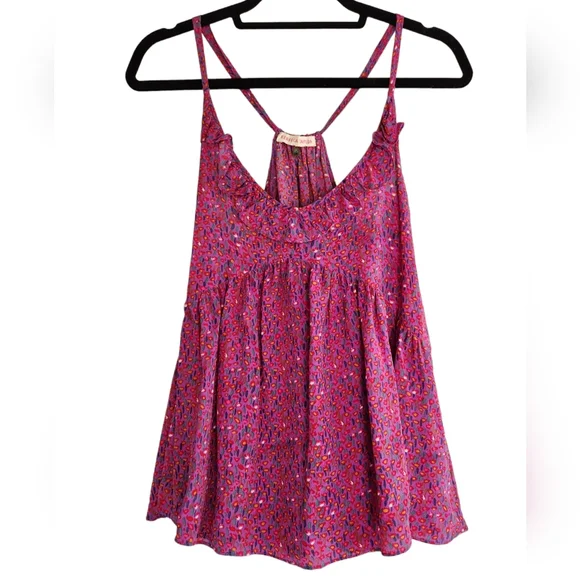 Rebecca Taylor Racerback Abstract Floral Ruffle Tank - Pink Pruple Multicolor - Picture 1 of 9